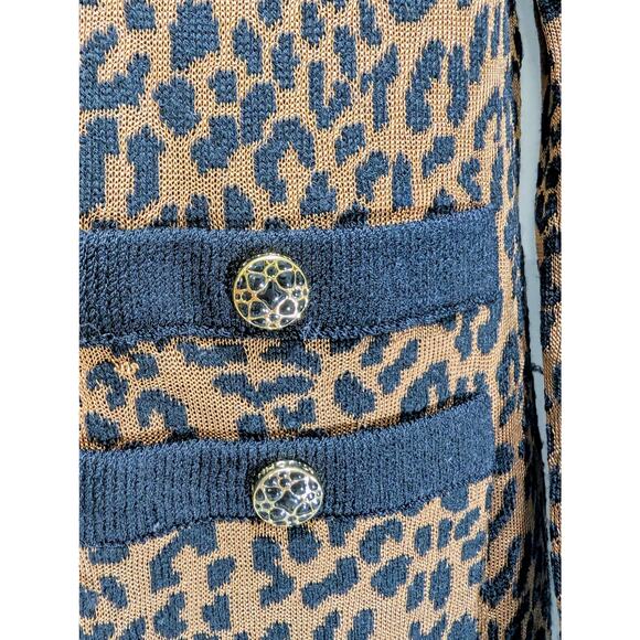 St John Collection Marie Gray Leopard Print Santana Knit Cardigan Jacket Size 4 - Picture 5 of 6